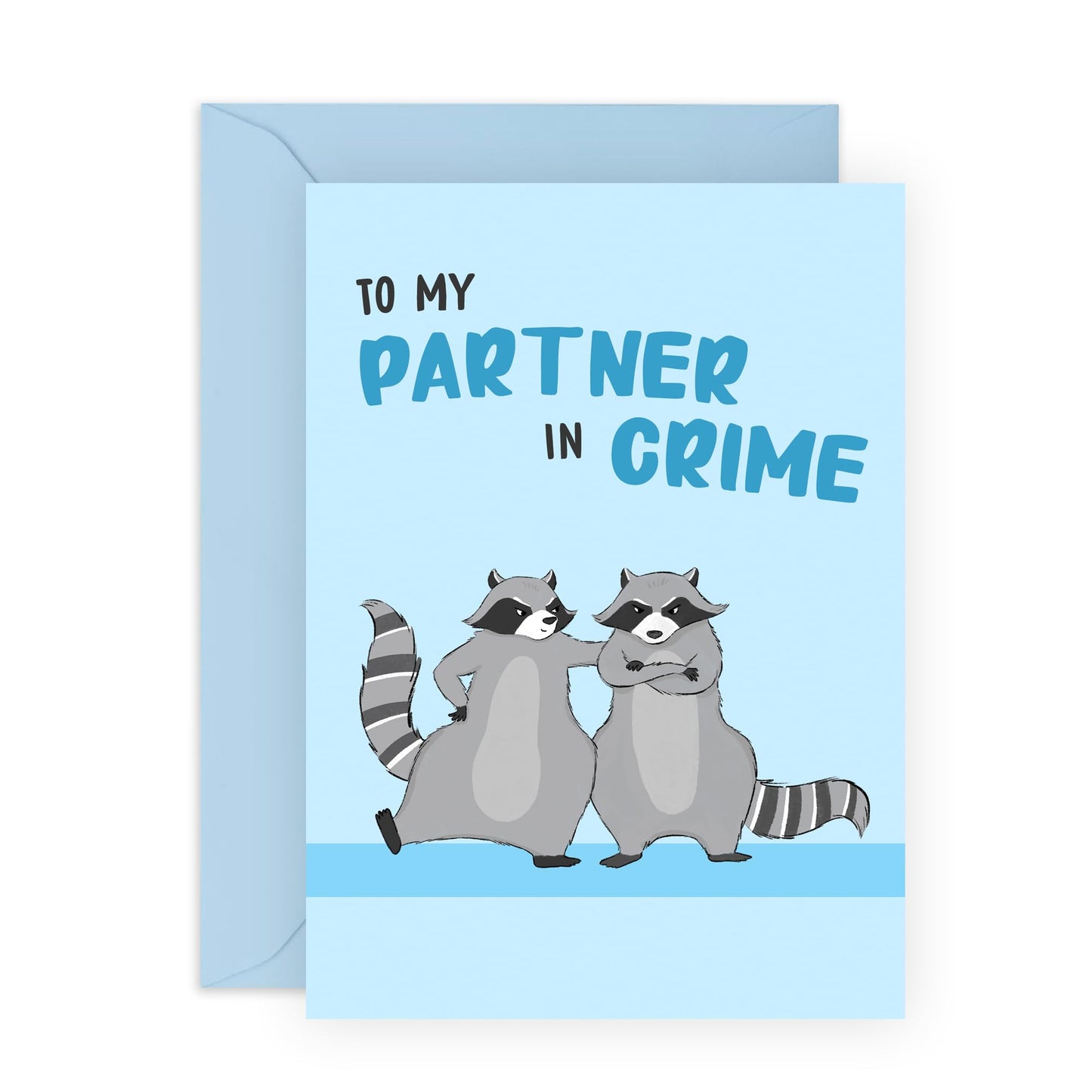Central 23 Anniversary Card For Couple Husband Wife - Raccoon Partner In Crime Blue - Valentines Day Card Girlfriend Boyfriend - Greeting Cards For Fiance - Couple - Comes With Fun Stickers