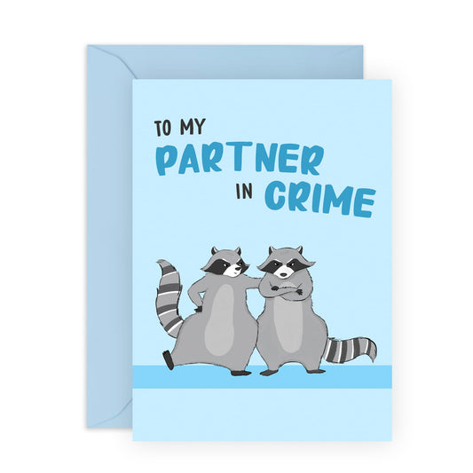 Central 23 Anniversary Card For Couple Husband Wife - Raccoon Partner In Crime Blue - Valentines Day Card Girlfriend Boyfriend - Greeting Cards For Fiance - Couple - Comes With Fun Stickers