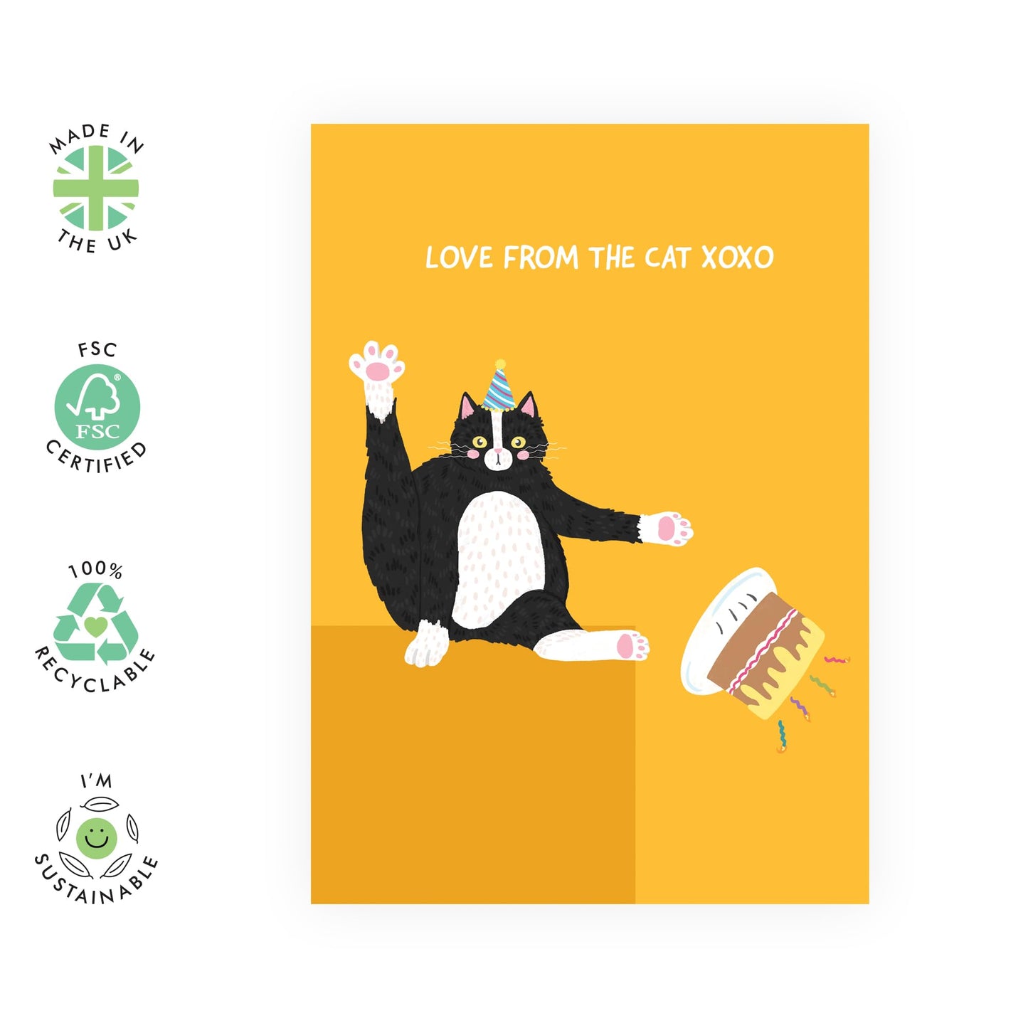 Happy Birthday Cards For Her Him - Birthday Love From The Cat - Animal Greeting Card For - Birthday Card For Men Women - Gifts For Brother Sister - Comes With Fun Stickers - By Central 23
