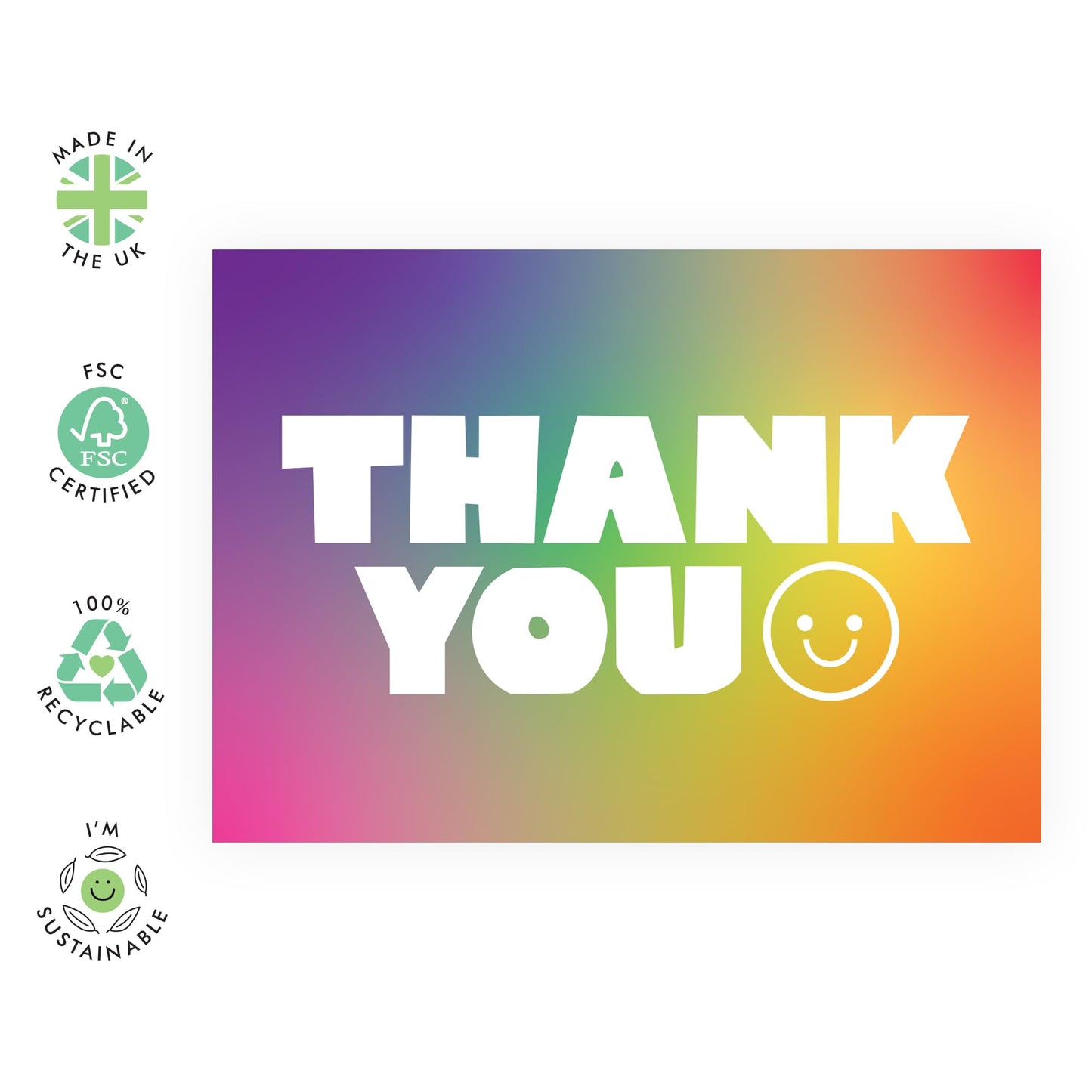 Thank You Greeting Cards For Men Women - Thank You Ombre Landscape - Appreciation Cards For Her Him - Rainbow - Gift Dad Mum - Sister Brother - Best Friend - Comes With Fun Stickers - By Central 23