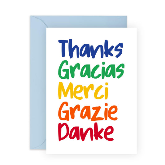 Thank You Card In Different Languages - 'Thank You' - Gifts for Friends, Family, Co-worker, Colleagues, Bestie, Bruv, Mate, Brother, Him, Her - Sincere - Comes with Fun Stickers