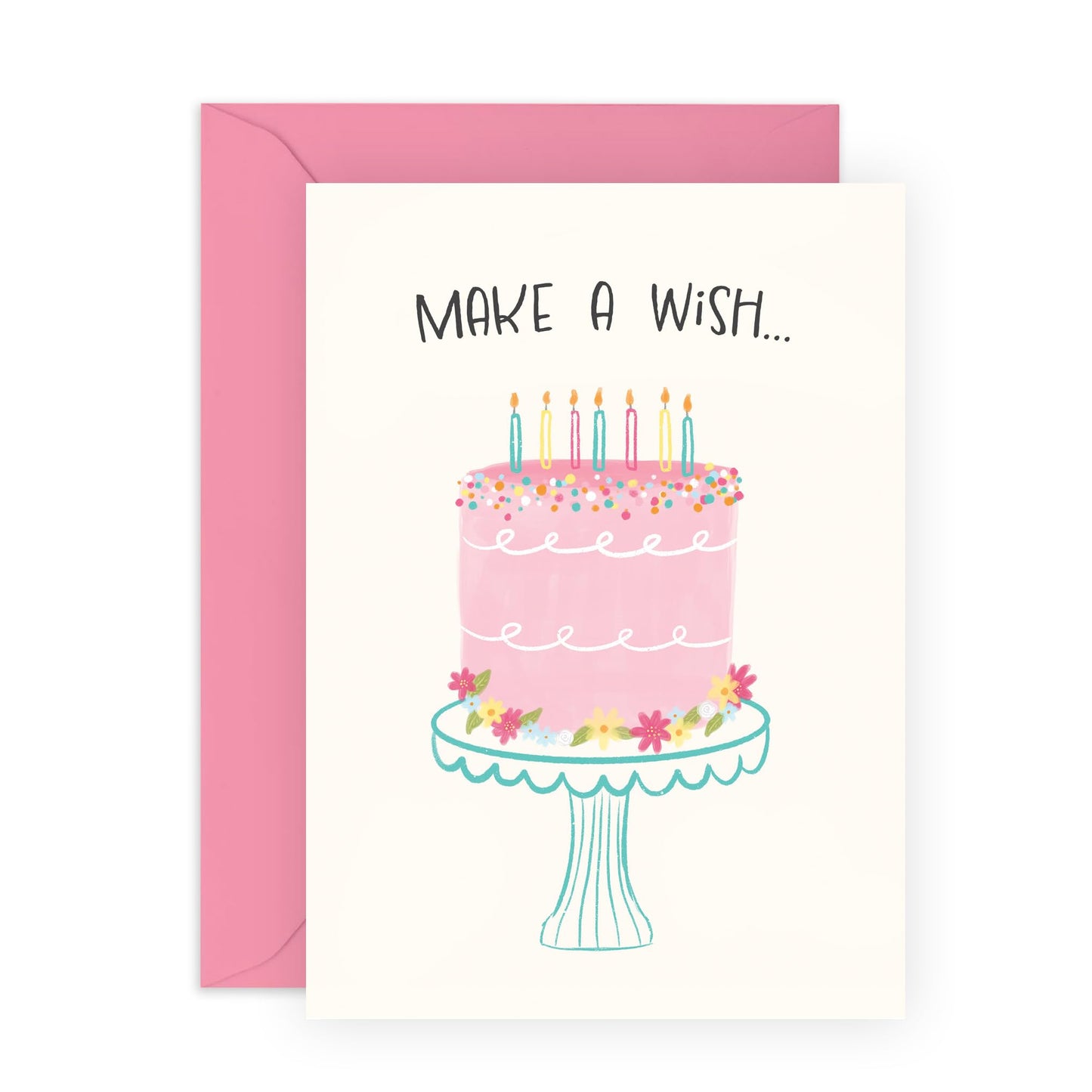 Wishing Birthday Card - 'Make A Wish' - Gifts for Friends, Family, Co-worker, Colleagues, Bestie, Bruv, Mate, Neighbours, Him, Her - Cake & Candles - Comes with Fun Stickers