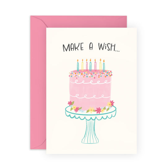 Wishing Birthday Card - 'Make A Wish' - Gifts for Friends, Family, Co-worker, Colleagues, Bestie, Bruv, Mate, Neighbours, Him, Her - Cake & Candles - Comes with Fun Stickers