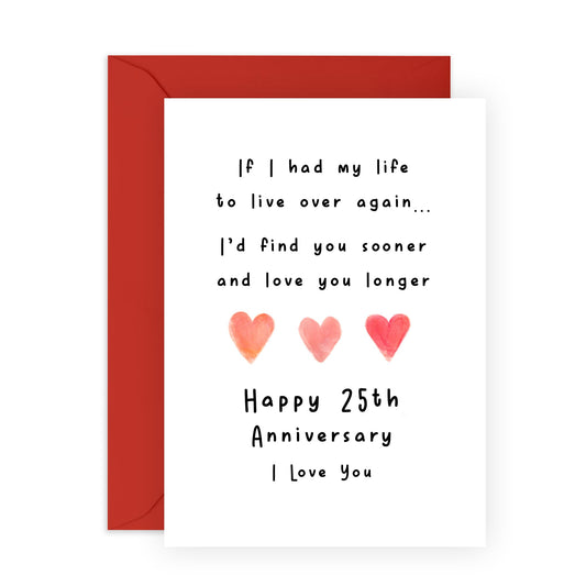 Romantic 25 Years Anniversary Card For Him Her - '25th Anni Love You Longer' - Gifts for Babe, Girlfriend, Boyfriend, Husband, Wife, Spouse - Sweet Message - Comes with Fun Stickers