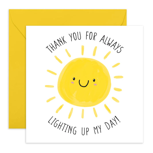 Good Vibes Greeting Card - 'Lighting Up My Day' - Message for BFF, Besties, Girlfriends, Close Friend, Sister, Sis, Her, Bruv, Mates - Smiling Sun - Comes with Fun Stickers