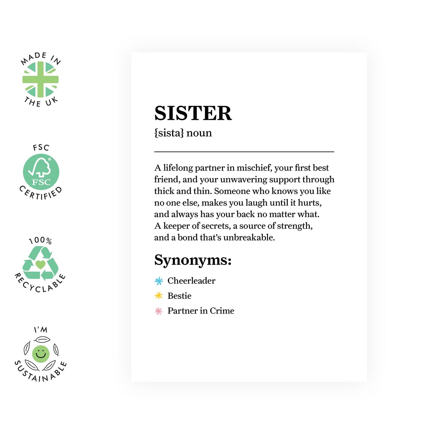 Heartfelt Greeting Card for Sis - "Brother Definition" - Presents for Her, Step Sister, In Law, Sibling, Family - Thoughtful Birthday, Thank You, or Just Because - Includes Pink Envelope