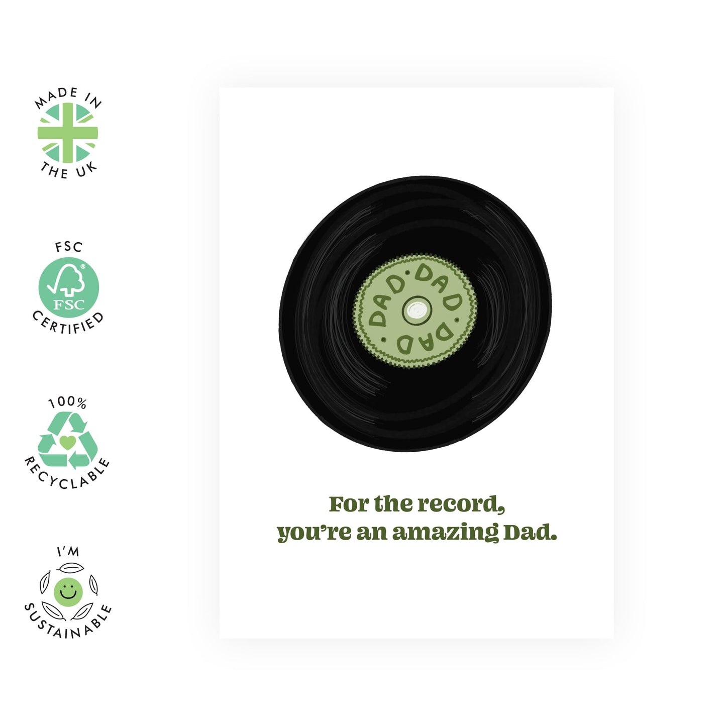 Dad Cards Birthday - For The Record, Amazing Dad - Sweet Birthday Cards For Men - Happy Father's Day Card For Him - Dad Gifts From Daughter Son - Comes With Stickers - By Central 23