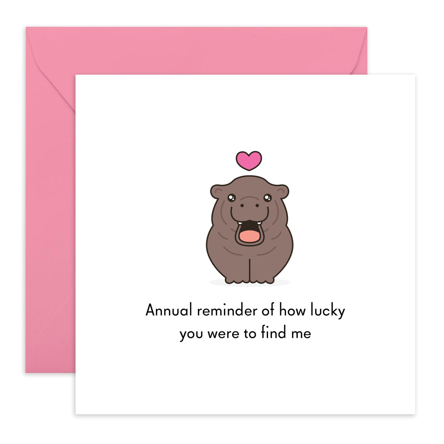 Cute and Funny Anniversary Card - 'Annual Reminder Hippo' - Gifts for Wife, Husband, Spouse, Other Half, Babe, Darling - Lucky Find - Comes with Fun Stickers