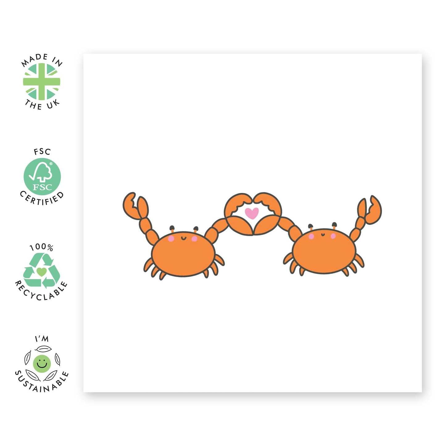 Sweet Anniversary Card - 'Cute Crabs' - Anniversary & Valentines Gifts for Married Couples, Parents, Husband, Wife, Boyfriend, Girlfriend - Holding Claws - Comes with Fun Stickers