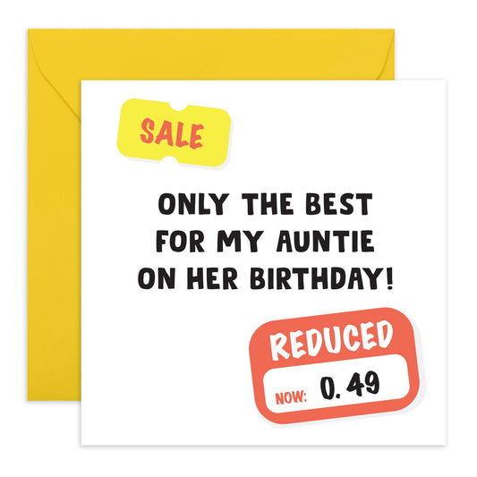 Birthday Card - 'Sale Auntie' - For Aunt - Funny and Unique Design - Perfect for Celebrating Aunt’s Birthday with Humor - Ideal for Making Her Day Special - Comes with Fun Stickers by Central 23