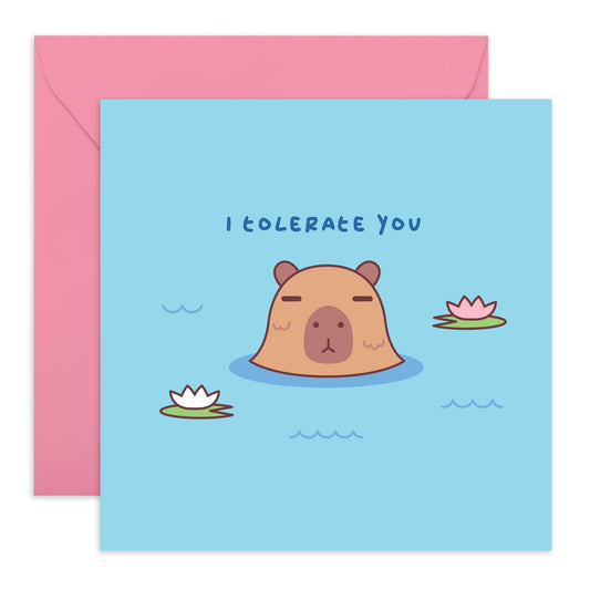 Funny Valentines Day Card - 'Capy I Tolerate You' - Romantic Gift for Him, Her, Husband, Wife, Girlfriend, Boyfriend, Women, Men, Spouse, Partner - Married Life - Comes with Fun Stickers