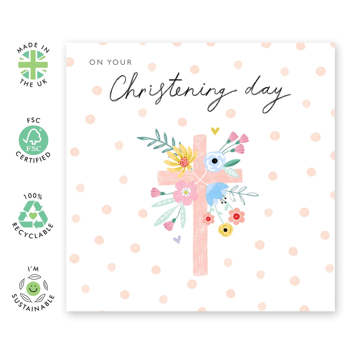 Baptismal Card For Baby - Christening Floral Cross - Dedication Day For Baby Girl Baby Boy - Christening Card For Niece Nephew - Baptism Granddaughter Grandson - Comes With Fun Stickers By Central 23