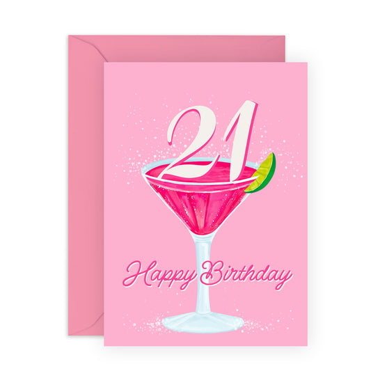 Birthday Card For Women Age 21- Cocktail Happy 21st Birthday - Twenty-first Birthday Greeting Card - Happy 21st Birthday Cards - Gift For Special Friend - Comes With Fun Stickers By Central 23