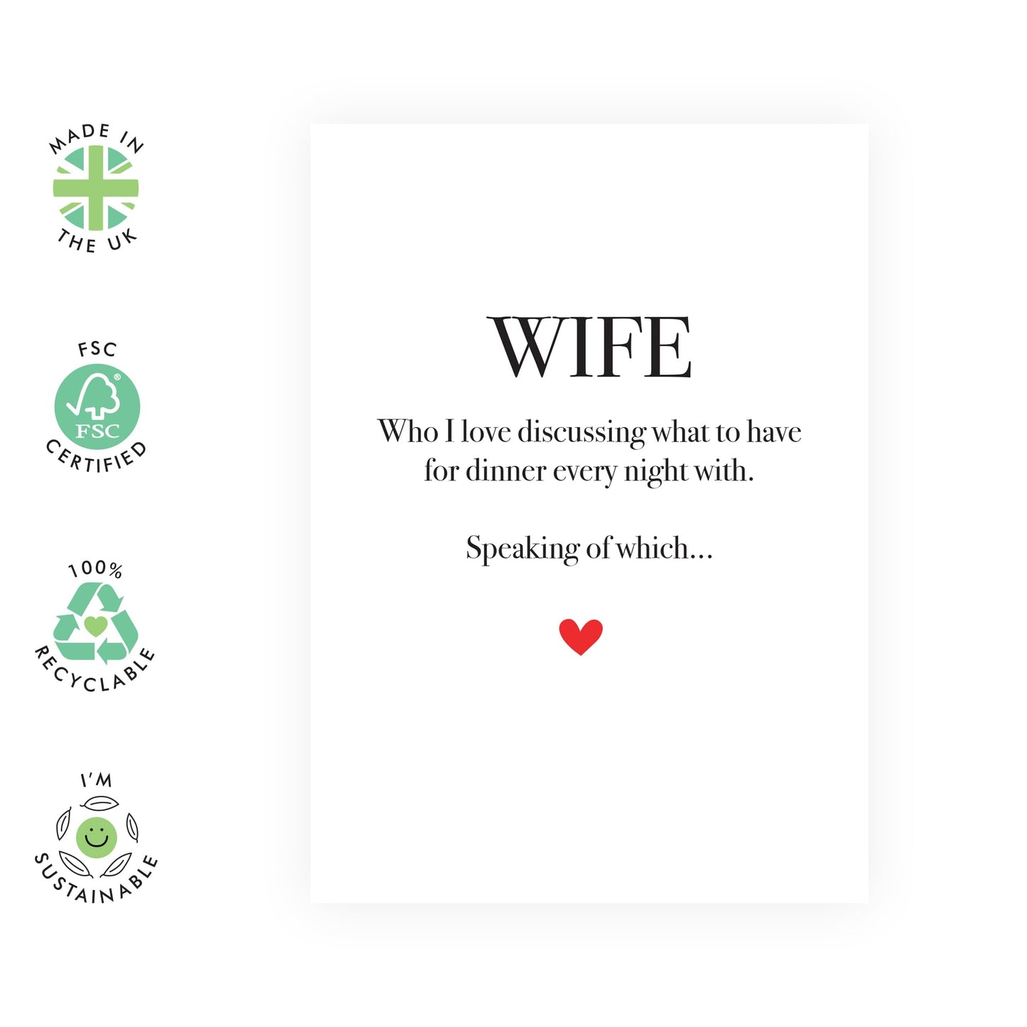 Romantic Anniversary Greeting Card - 'Wife Love Dinner' - Sweet Message for Wife, Wifey, Married Couples, Partners, Couples, Babe, Other Half - Marriage Life - Comes with Fun Stickers