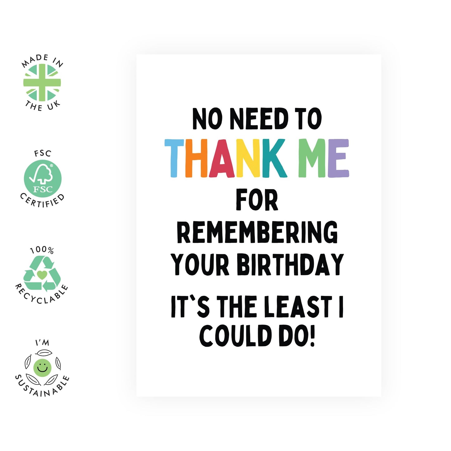 Sister Birthday Card - No Need To Thank Me - Humour Banter - Cheeky Birthday Cards For Brother Mum Dad - Best Friend Card - Comes With Stickers - Blank Inside - By Central 23