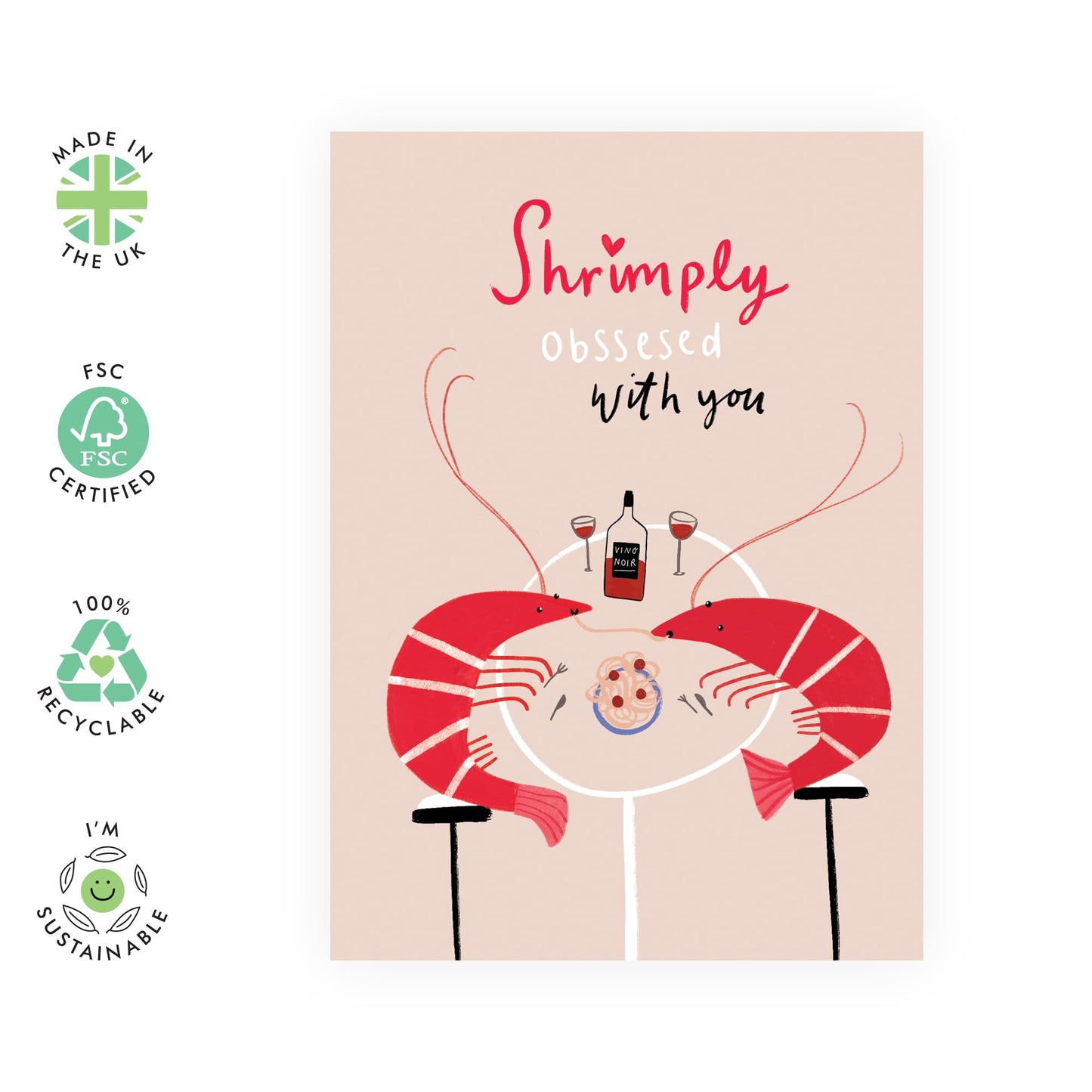 Thoughtful Love Card - Shrimply - Sweet Anniversary or Valentine's Day Cards for Couples, Him, Her, Partner, Boyfriend, Girlfriend, Husband, Wife, Hun, Sweetheart - Comes with Stickers