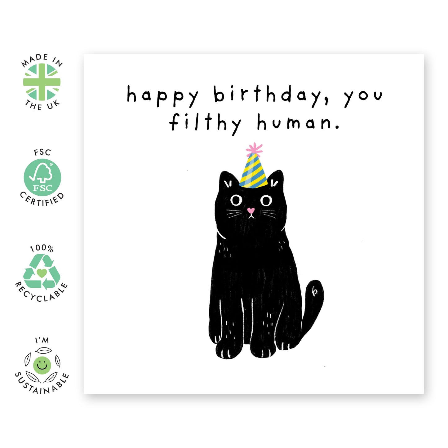 Funny Birthday Card - 'FILTHY HUMAN, CAT!' - Perfect for Celebrating Cat Lovers' Birthdays with a Sassy Twist - Ideal for Friends Family Cat Owners BFFs Besties - Comes With Stickers By Central 23