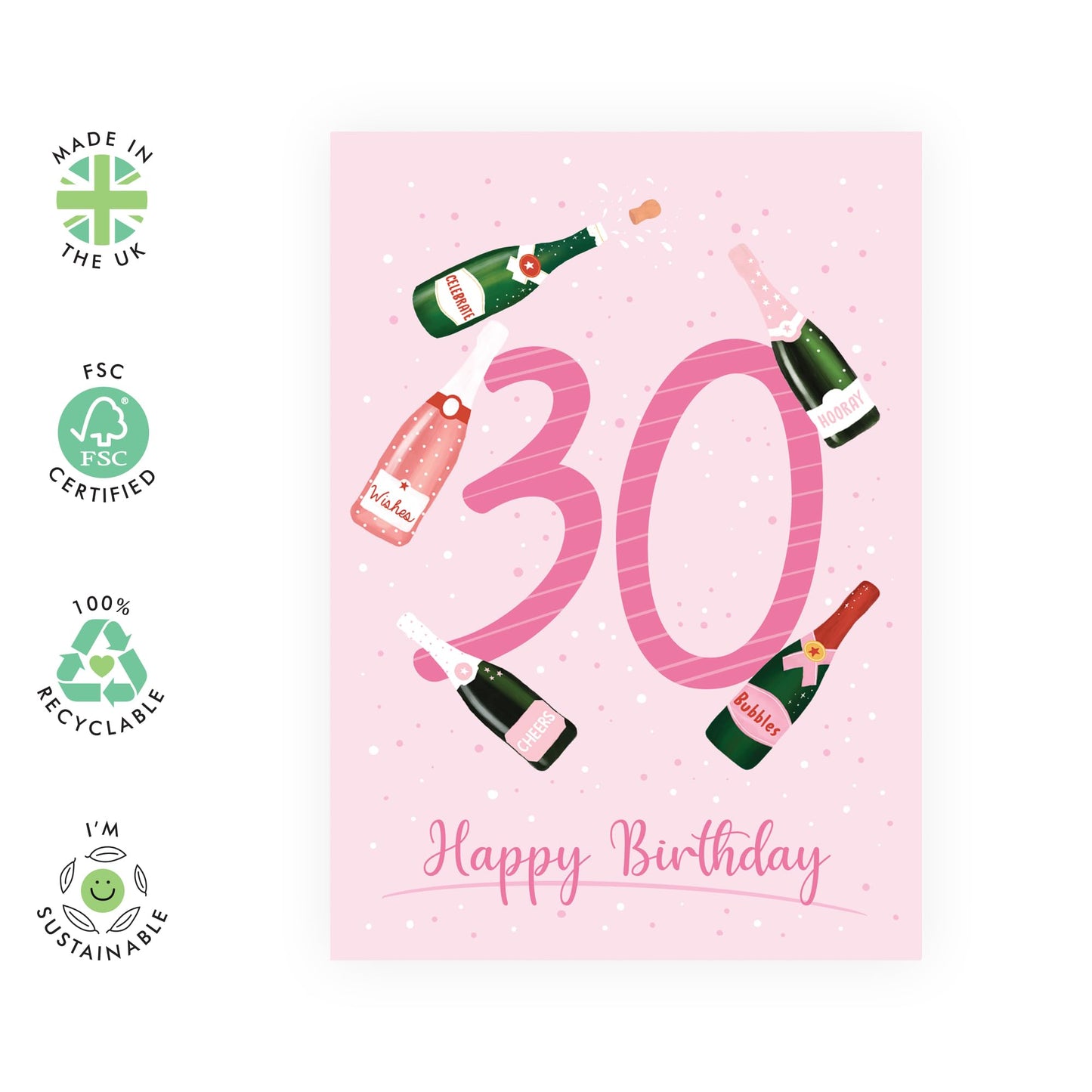 30th Birthday Card For Women - Prosecco Birthday Age 30 - Wife - Mum - Sister - Sweet Birthday Card - Happy Thirtieth Birthday Greeting Card Female Friends - Comes With Fun Stickers - By Central 23