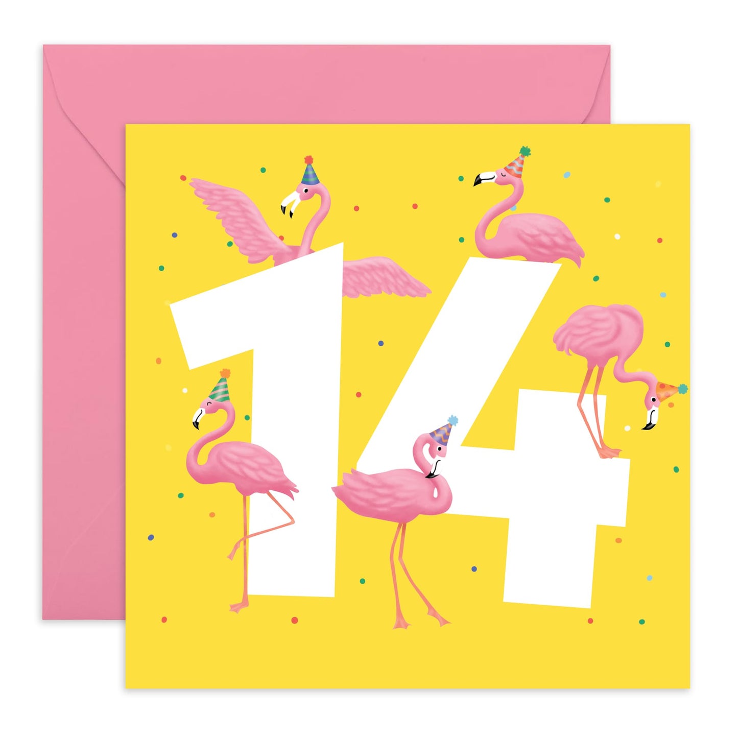 14th Birthday Card For Girls - Flamingo Age 14 - Happy Fourteenth Birthday Card For Teens - Gifts For Daughter - Bday Cards For Niece - Comes With Fun Stickers - By Central 23