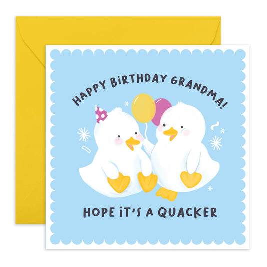Birthday Cards For Women - Have A Quacker Grandma - Pretty Greeting Cards For Grandma - Animal Birthday Card - Gifts For Her Nana Nanny Grandmother - Comes With Fun Stickers - By Central 23