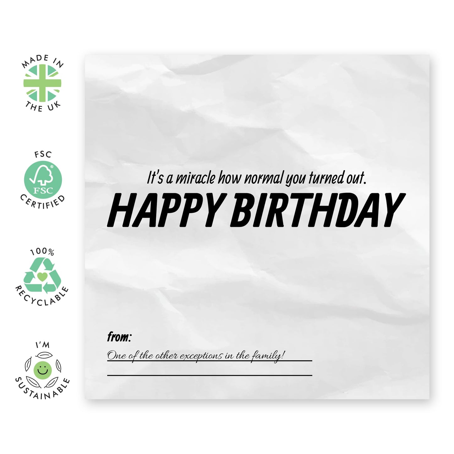 Birthday Card For Men Women - Miracle How Normal You Are - Rude Birthday Card For Friend - Mum Dad Birthday Cards - Brother Birthday Card - Gift For Him Her - Comes With Sticker By Central 23