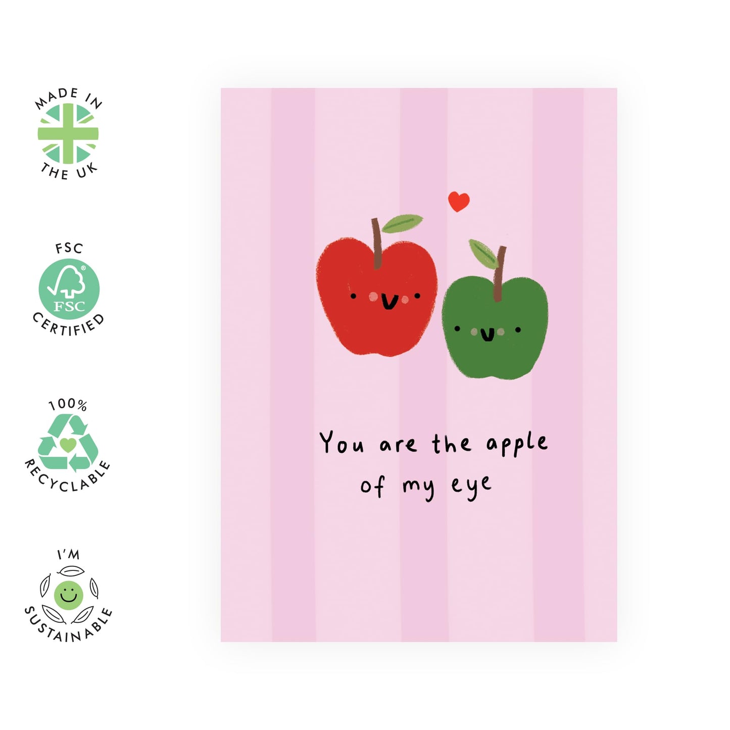 Cute Anniversary Greeting Card - ' Apple of my Eye' - Sweet Gifts for Wife, Husband, Married Couples, Partners, Girlfriend, Boyfriend - Fruits in Love - Comes with Fun Stickers