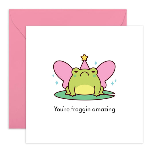 Birthday Card Princess Frog - 'Froggin Amazing' - Gifts for Daughter, Niece, Sister, Friend - Wings and Tiara - Comes with Fun Stickers