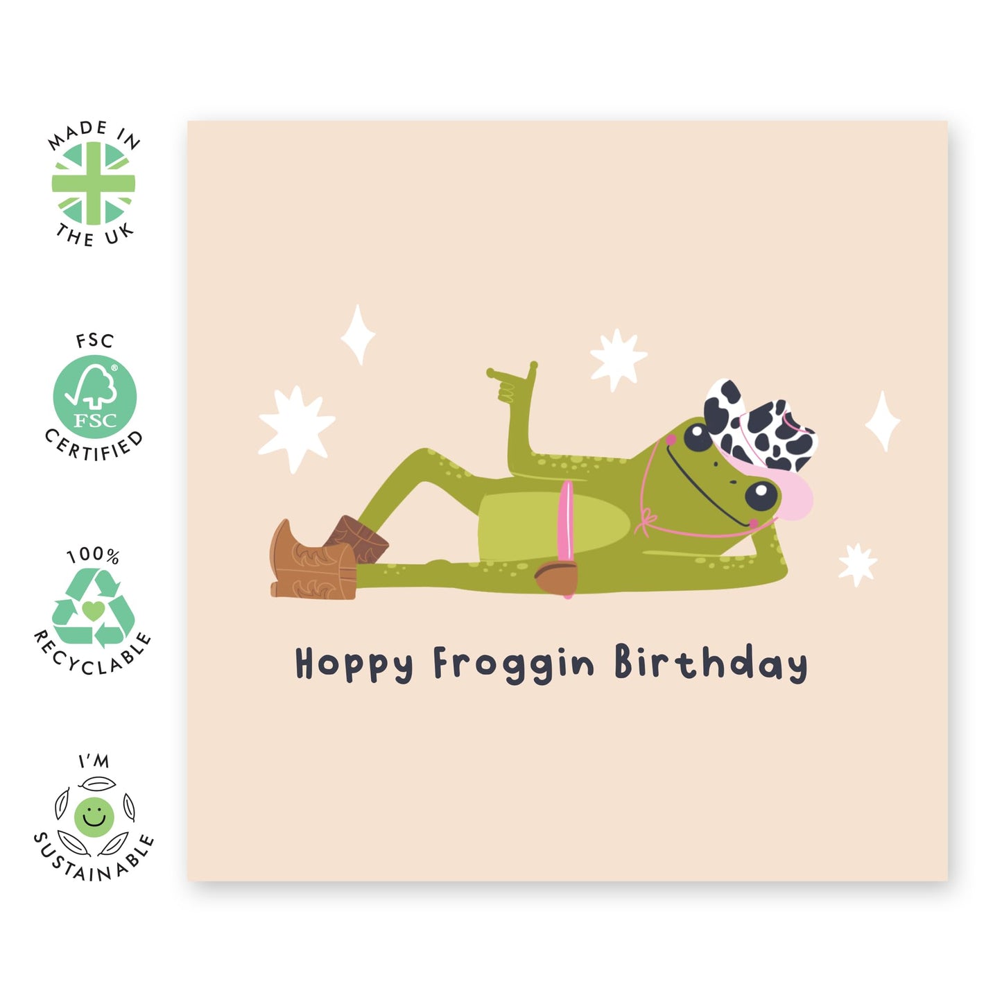 Funny Frog Greeting Card for Him Her – ‘Hoppy Froggin Birthday’ – Cute Greeting Card for Dad, Brother, Sister, Colleagues, Friends, Bestie, BFF, Colleagues, Coworkers - Comes with Fun Stickers