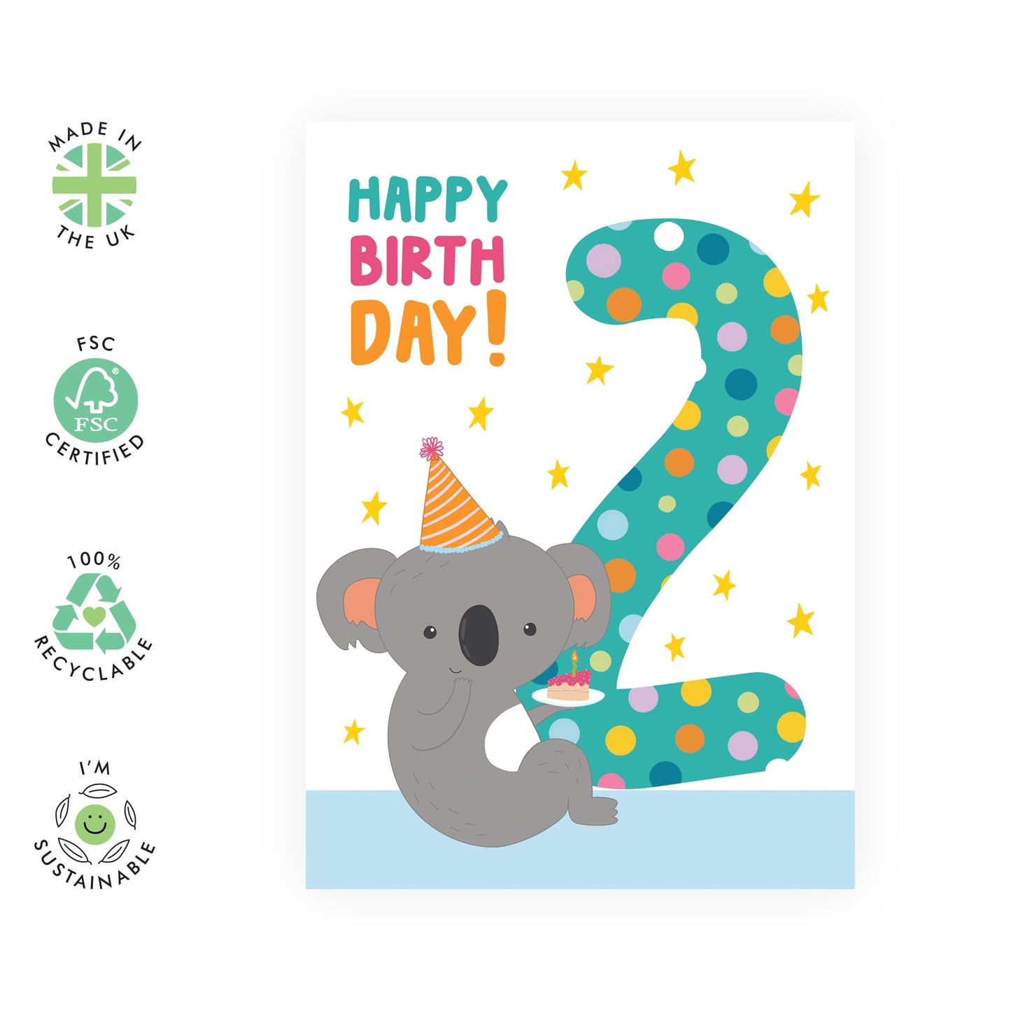 2nd Birthday Cards For Kids - Cute Koala Age Two - Happy Second Birthday Card For Girl Boy Toddler - Milestone Cards Bday - Gifts For Godson Granddaughter - Comes With Stickers By Central 23