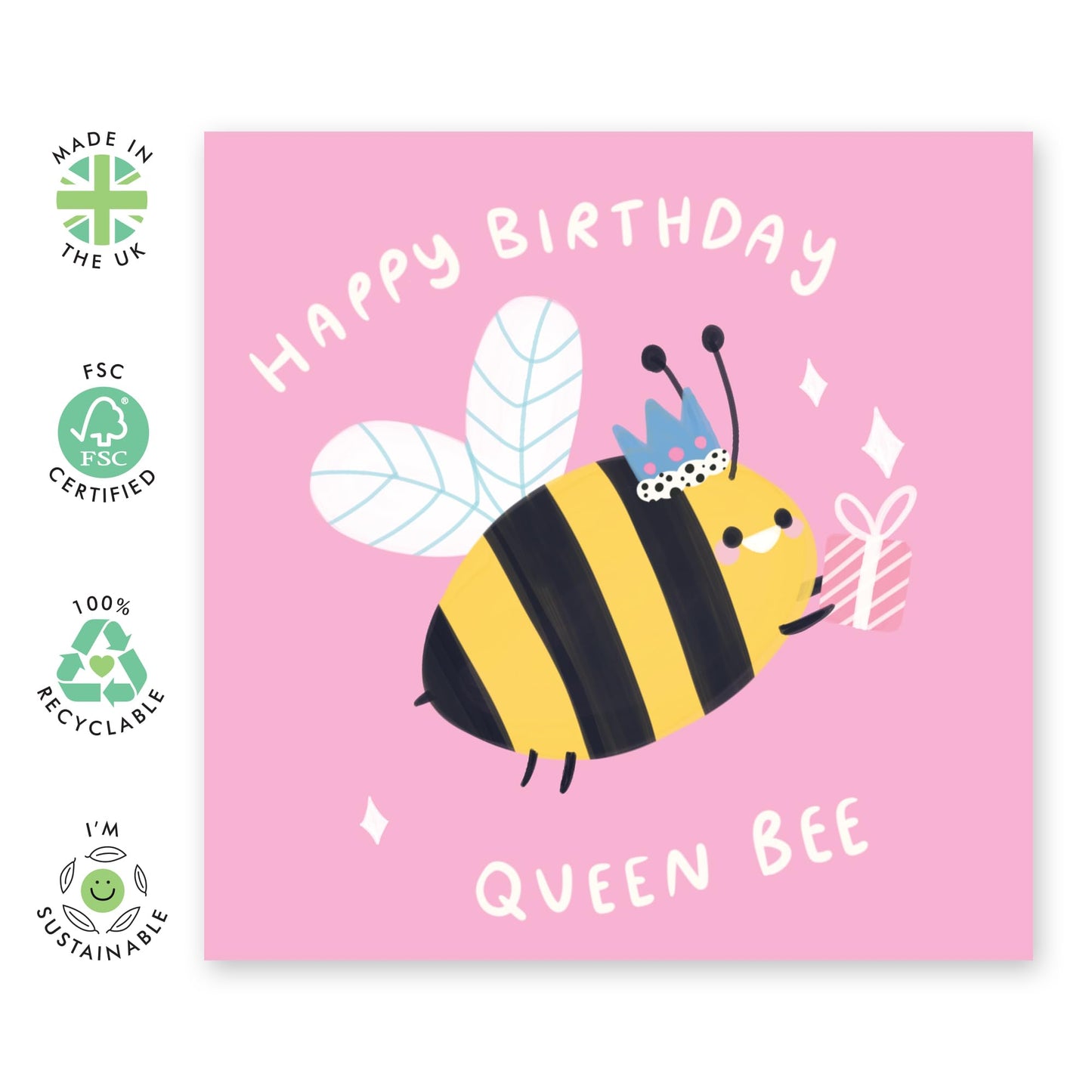 Pretty Birthday Card For Mum - Happy Birthday Queen Bee - Female Birthday Cards For Her Nana Wife - Friend Birthday Gifts Girly - Ladies Birthday Card - Comes With Stickers By Central 23