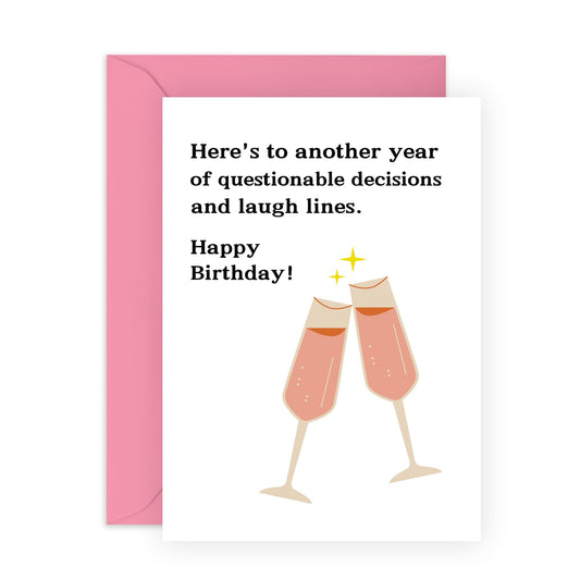 Funny Birthday Card - 'QUESTIONABLE DECISIONS' - A Playful Touch to Their Special Day with a Nod to Fun and Misadventures - Celebrate with Humor - Includes Envelope and Stickers by Central 23