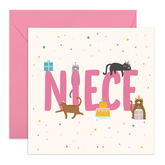Niece's Birthday Greeting Card - 'Birthday Cats Niece' - Gift for Nieces, Her, Family, Relatives from Auntie, Uncle - Cat In Hats - Comes with Fun Stickers