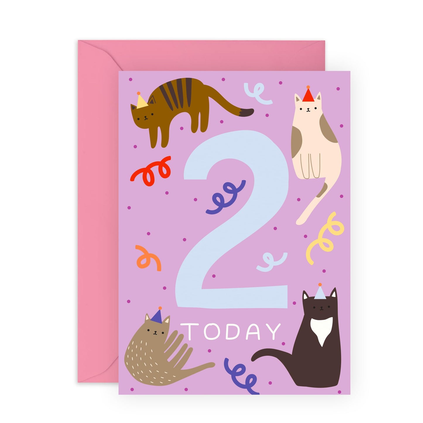 Birthday Cards Daughter - Childrens Cats Age 2 - Happy 2nd Birthday Card Niece - Cousin Cats Birthday Card - Two Years Old Girl Birthday Card Child Toddler - Comes With Stickers By Central 23