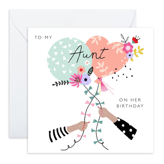 Aunt Birthday Card - Aunt Balloon Gift Heart - Happy Birthday Aunty Greeting Card - Gift From Niece Nephew - Greeting Cards Her - Heartfelt Gifts Women Tia - Comes With Fun Stickers - By Central 23