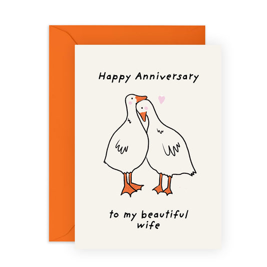 Adorable Anniversary Card For Her - 'Geese' - Gifts for Wife, Babe, Spouse, Darling, Lovebug, Hun - Sweet and Beautiful Woman - Comes with Fun Stickers