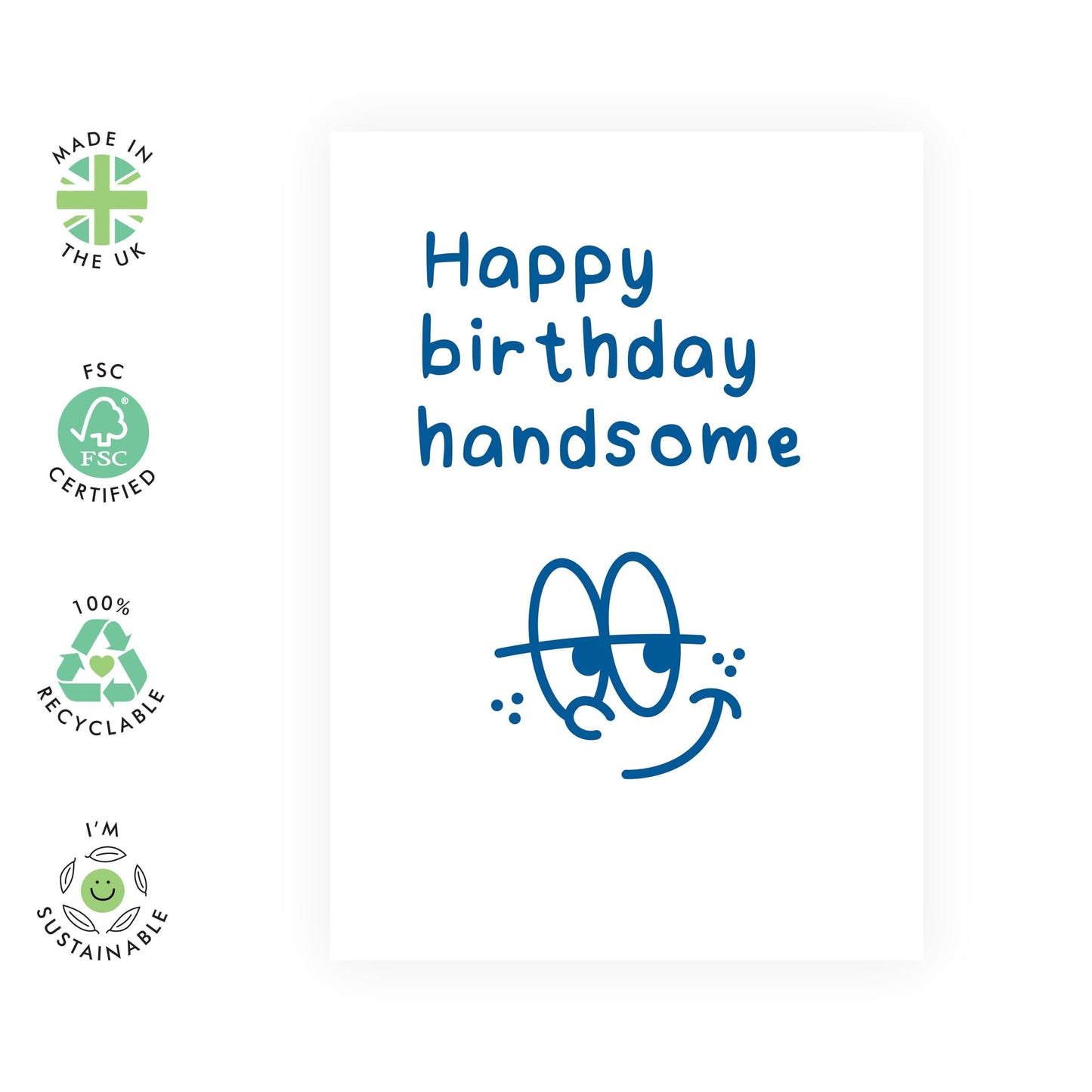 Smiling Birthday Card for Him - 'Happy Birthday Handsome' - Gifts for Men, Boyfriend, Husband, Friends, Coworker, Colleague - Good Looks - Comes with Fun Stickers