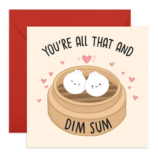 Creative Love Greeting Card - 'You're All That And Dim Sum' - Valentines Gifts for Wife, Husband, Girlfriend, Boyfriend, Partners, Couples - Steamed Up - Comes with Fun Stickers