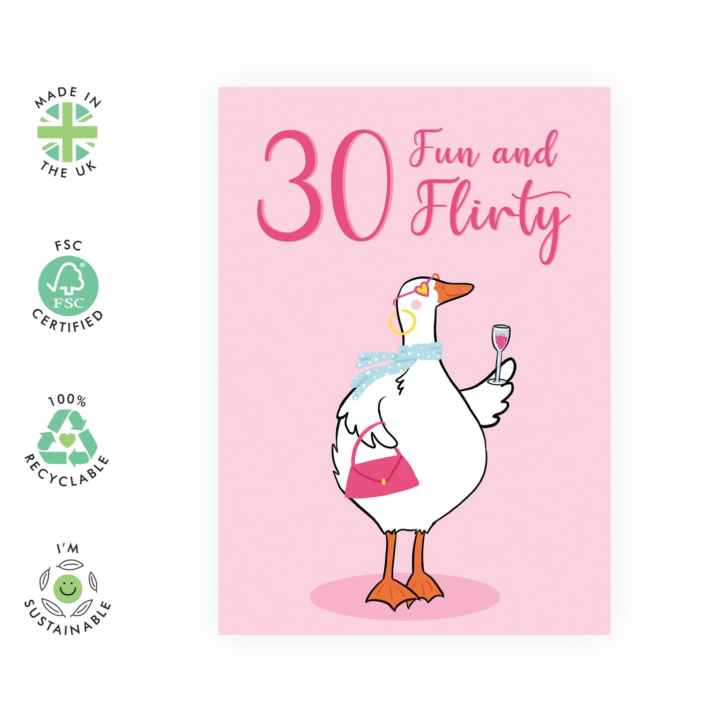 30th Birthday Card For Women - 30 Fun And Flirty Goose - Wife - Mum - Sister - Sweet Birthday Card - Happy Thirtieth Birthday Greeting Card Female Friends - Comes With Fun Stickers - By Central 23
