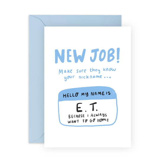 New Job Congratulations Card - 'ET New Job' - Gifts for Friends, Coworker, Bestie, BFF, Bruv, Mates, Lad, Bro, Officemate - Wants To Go home - Comes with Fun Stickers