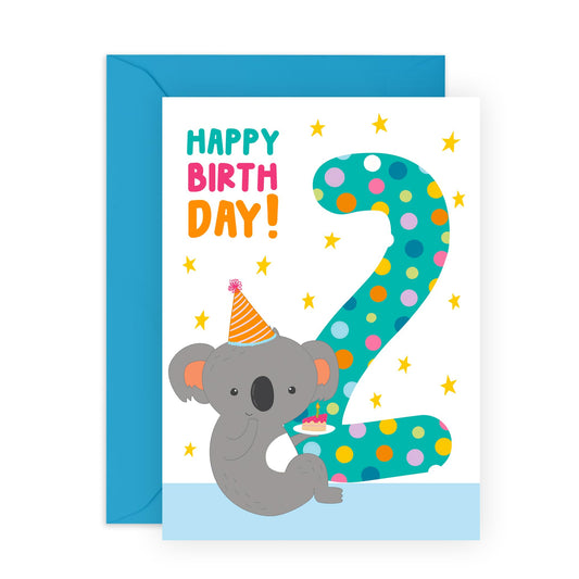 2nd Birthday Cards For Kids - Cute Koala Age Two - Happy Second Birthday Card For Girl Boy Toddler - Milestone Cards Bday - Gifts For Godson Granddaughter - Comes With Stickers By Central 23