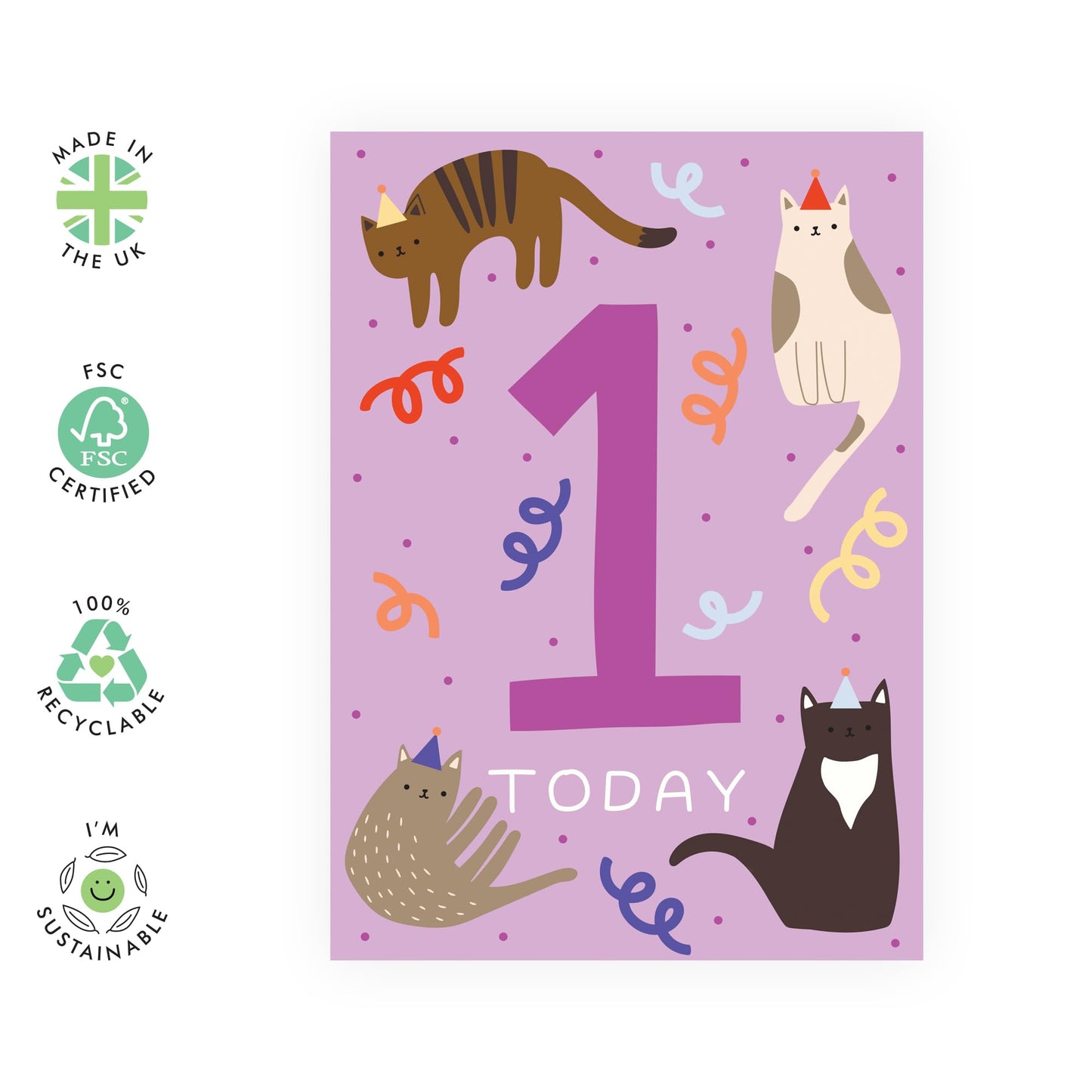Birthday Cards For Daughter - Childrens Cats Age 1 - Happy 1st Birthday Card Niece - Cousin Cats Birthday Card - One Year Old Girl Birthday Card Toddlers - Comes With Stickers By Central 23