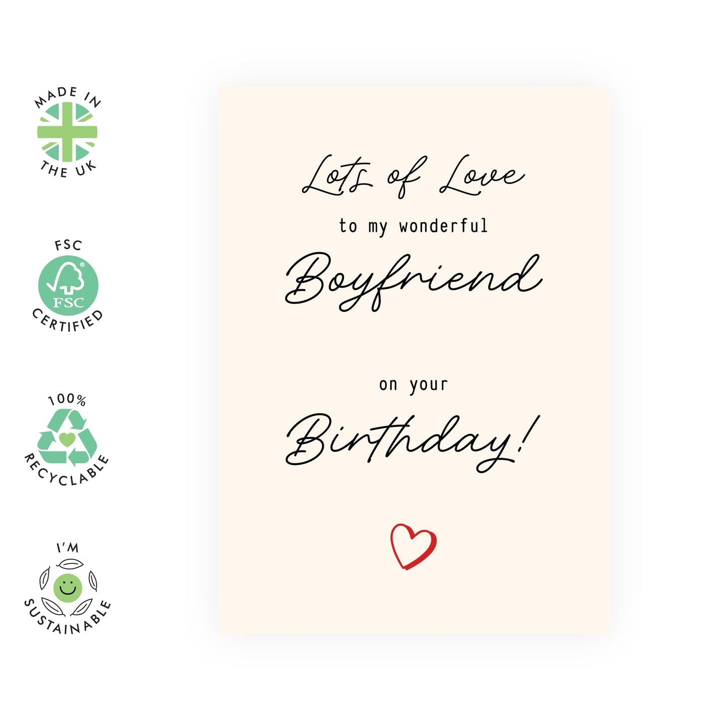 Birthday Card for Boyfriend - "Lots of Love" Message for a Wonderful Him, Spouse, Partner, Men, Other Half, Darling - Elegant and Heartfelt Design -Includes Red Envelope and Fun Stickers