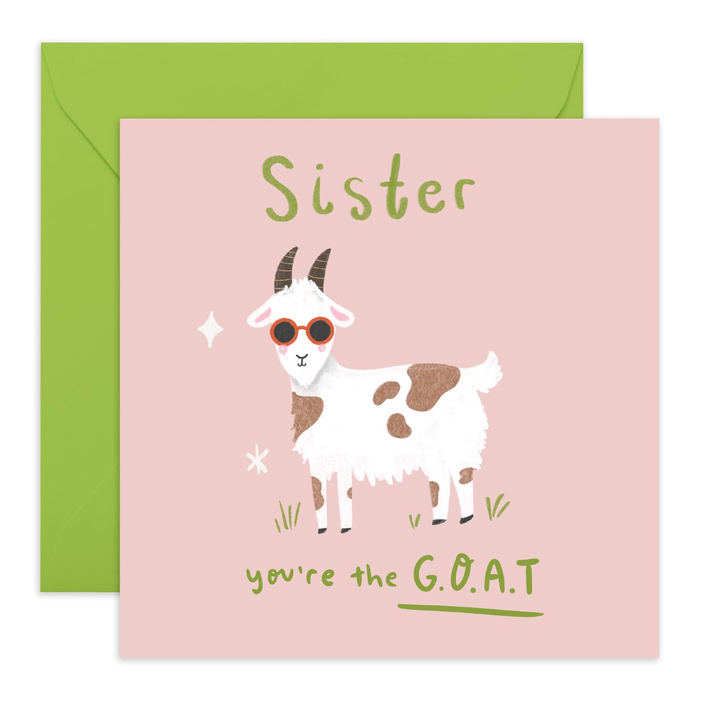Hilarious Animal Birthday Card - 'Goat Sister' - Gifts for Sis, Sibling, Family, Kin, Her, Woman, Girls, Ladies, Big & Little Sister, Step Sis, In-law - Greatest of All Time - Comes with Fun Stickers