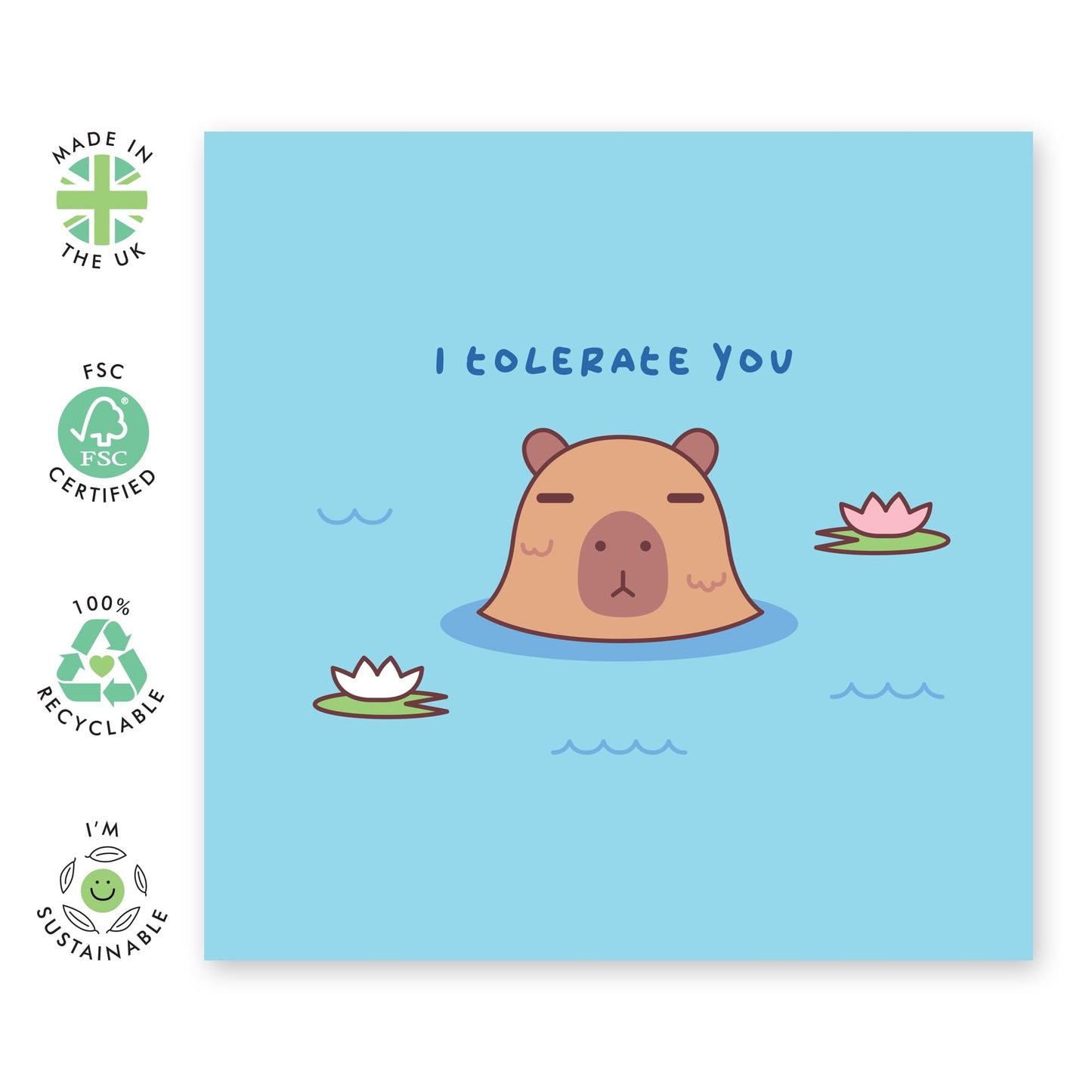 Funny Valentines Day Card - 'Capy I Tolerate You' - Romantic Gift for Him, Her, Husband, Wife, Girlfriend, Boyfriend, Women, Men, Spouse, Partner - Married Life - Comes with Fun Stickers