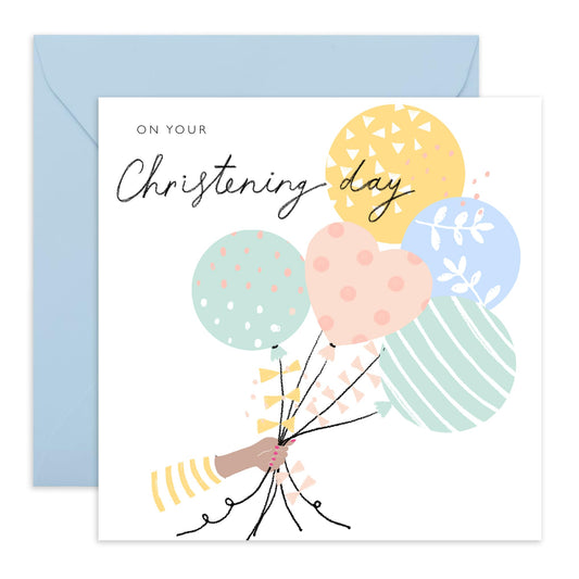 Dedication Day For Baby Girl Baby Boy - On Your Christening Pastel Balloons - Baptismal Card For Baby - Christening Card Niece Nephew - Granddaughter Grandson - Comes With Fun Stickers By Central 23