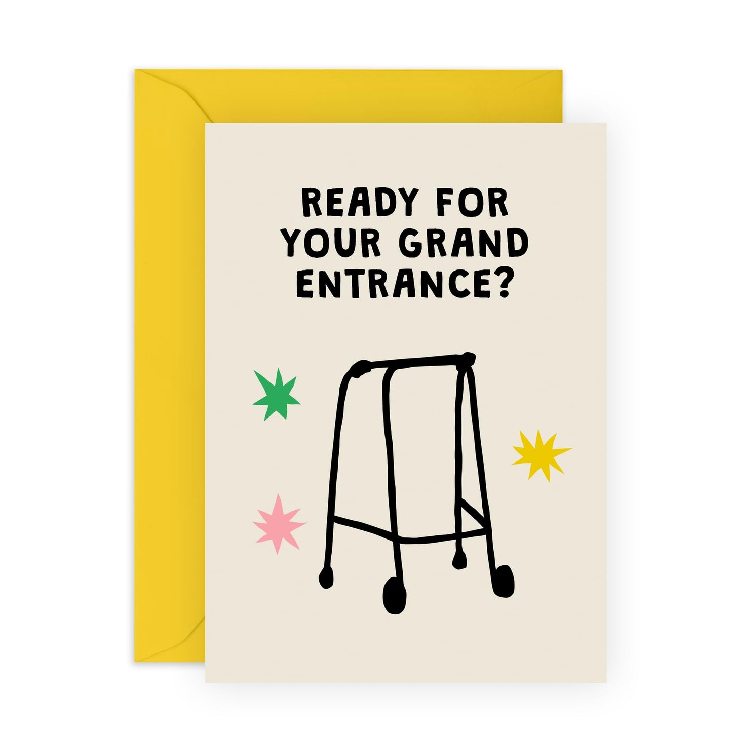Funny Joke Birthday Card - 'Grand Entrance' - Presents for Uncle, Auntie, Relatives, Mates, Friends, Co-workers, Colleagues, Retirees, Seniors - Walker - Comes with Fun Stickers