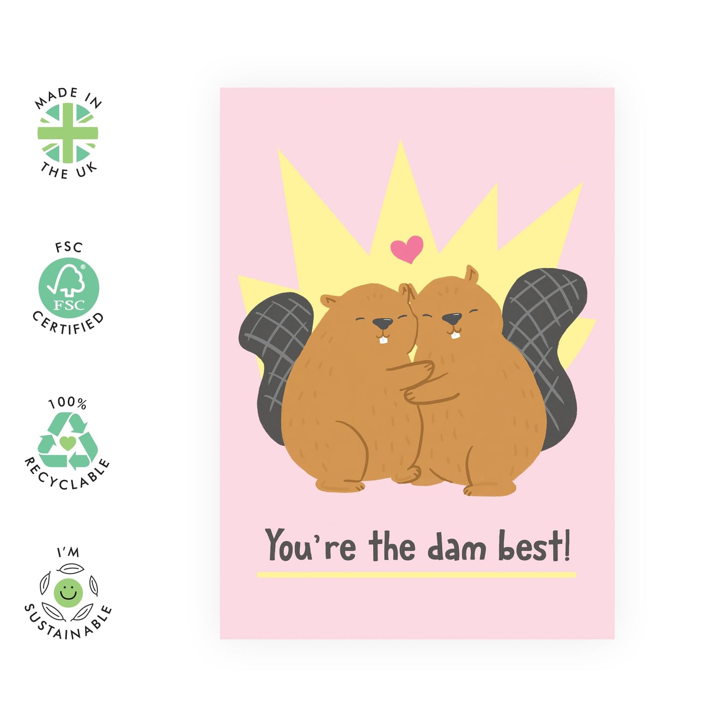 Thank You Greeting Cards For Dad Mum - You're The Dam Best Beavers - Appreciation Cards For Her Him - Gift For Men Women - Sister Brother - Best Friend - Comes With Stickers - By Central 23
