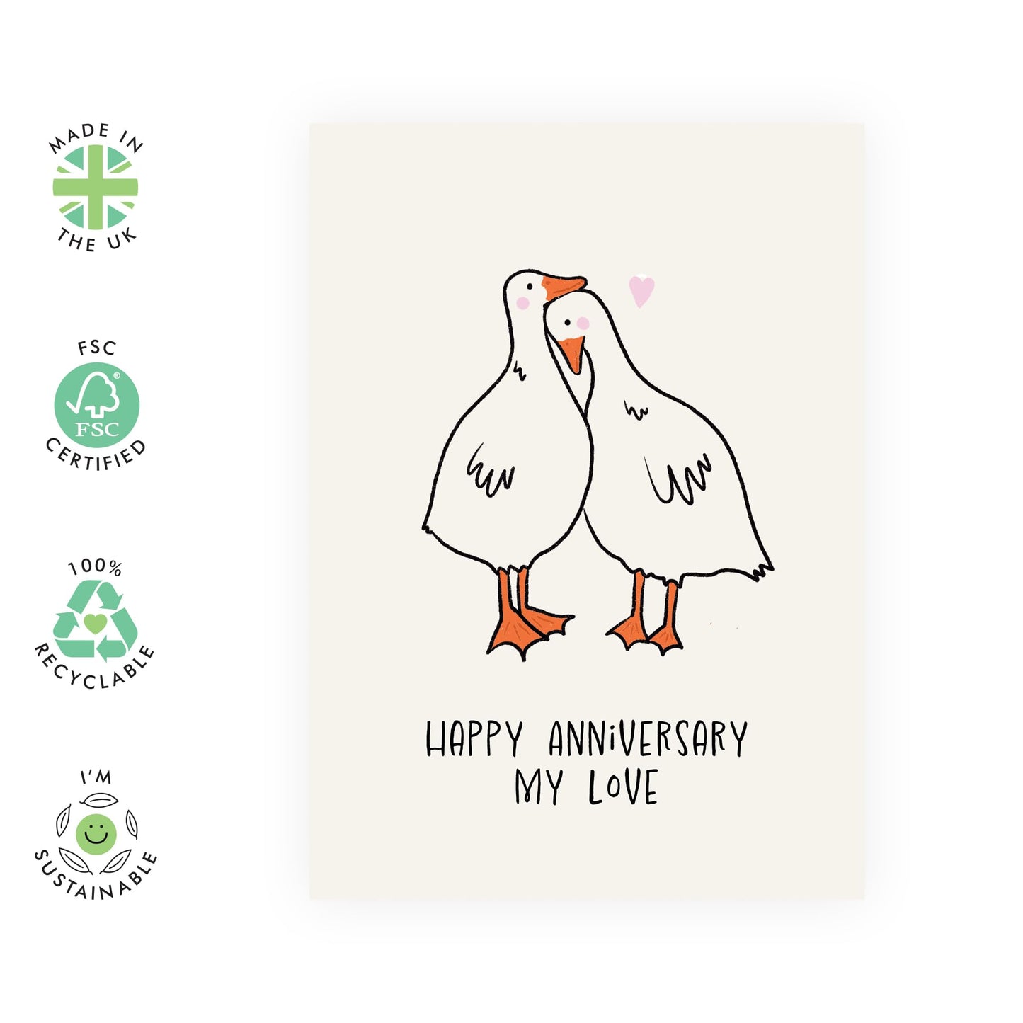 Hugging Geese Love Greeting Card - 'Happy Anniversary Geese' - Gift for Married Couples, Wife, Husband, Spouse, Partner, Him, Her, Girlfriend, Boyfriend - Hugging - Comes with Fun Stickers