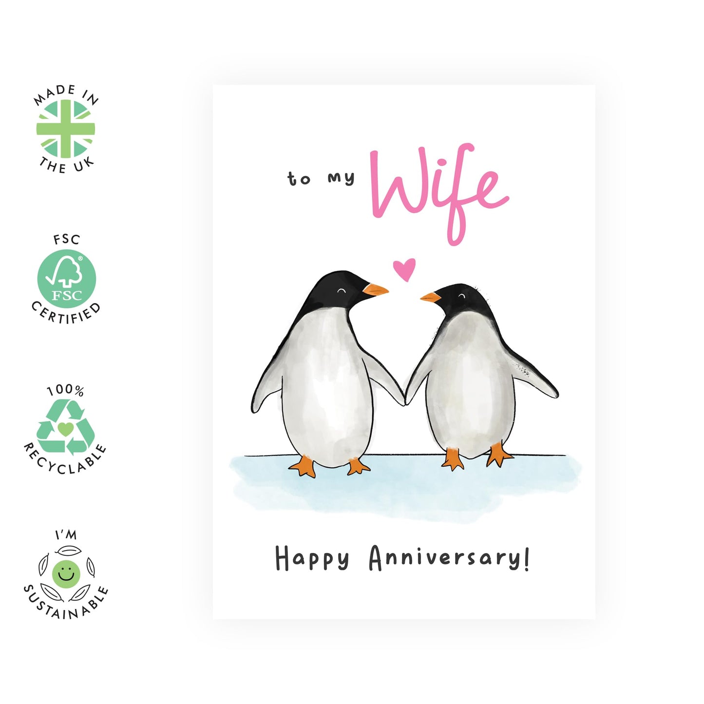 Wife Anniversary Card - To My Wife - Penguin Anniversary Card For Her - Sweet Wedding Anniversary Card Gift For Women Wife Her - Comes With Stickers - By Central 23