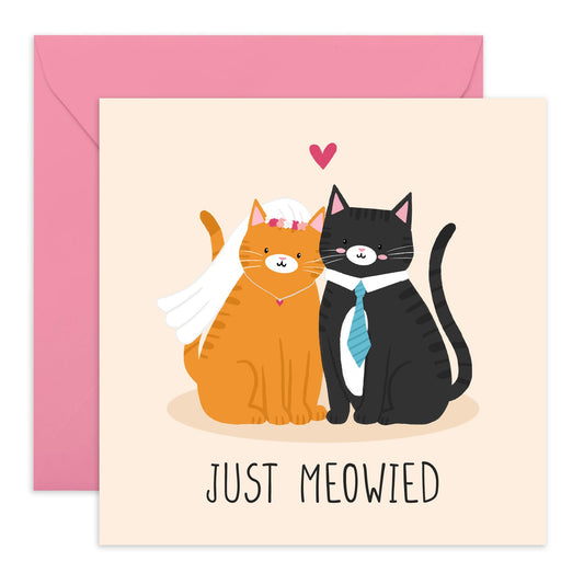 Funny Greeting Card - 'JUST MEOWIED' - Perfect for Celebrating Newlyweds with a Purr-fect Cat Theme - Ideal for Cat Lovers - Fun Way to Celebrate Their Special Day - Comes With Stickers By Central 23